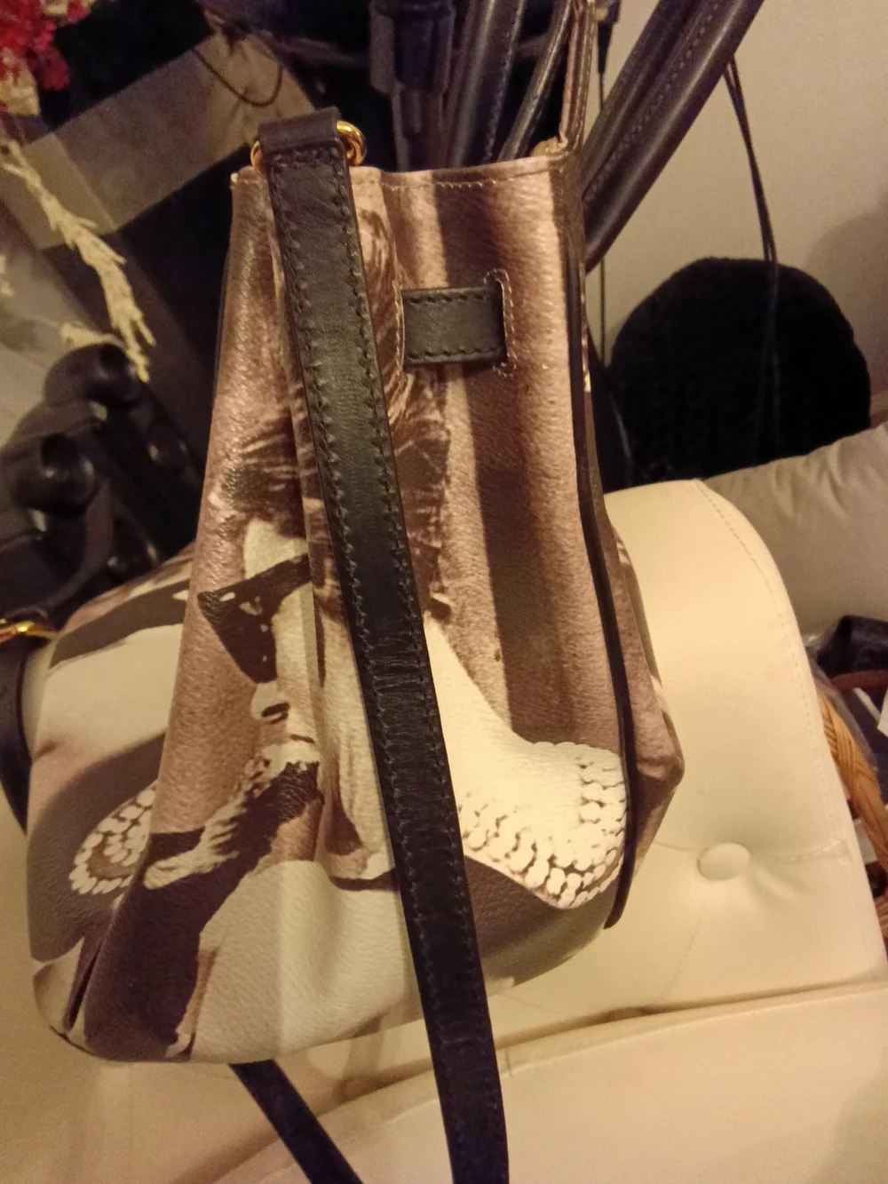 Vtg. Bagghy Leather-Trim Printed Audrey Hepburn Tote